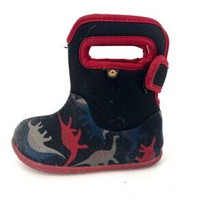 Bogs EU24 - US8 Toddler Rain Snow Dinosaur Soft Side waterproof Lined Black Red